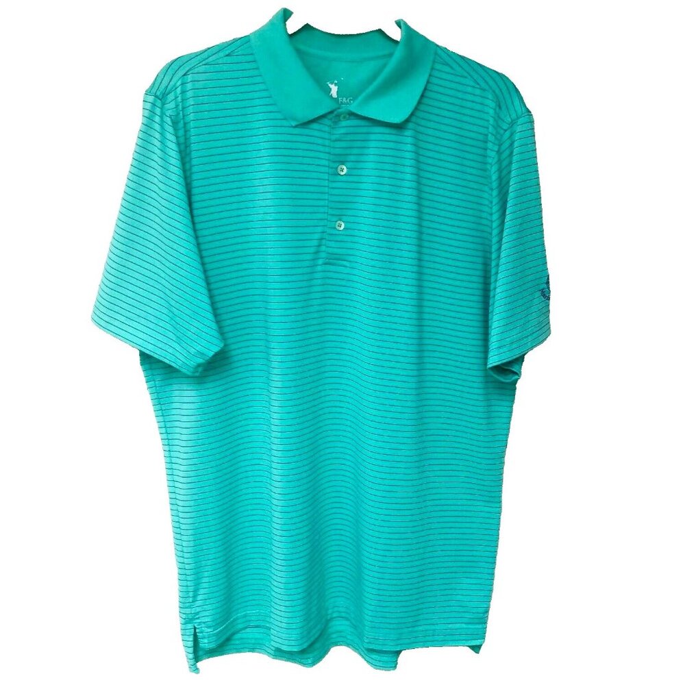 Mariner Sands Polo Golf Shirt‎ Men's L Green/Blue Striped F&G Tech Dad Grandpa